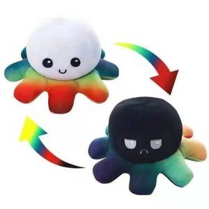 White/Black Rainbow Octopus Plush! Reversible and Cute!